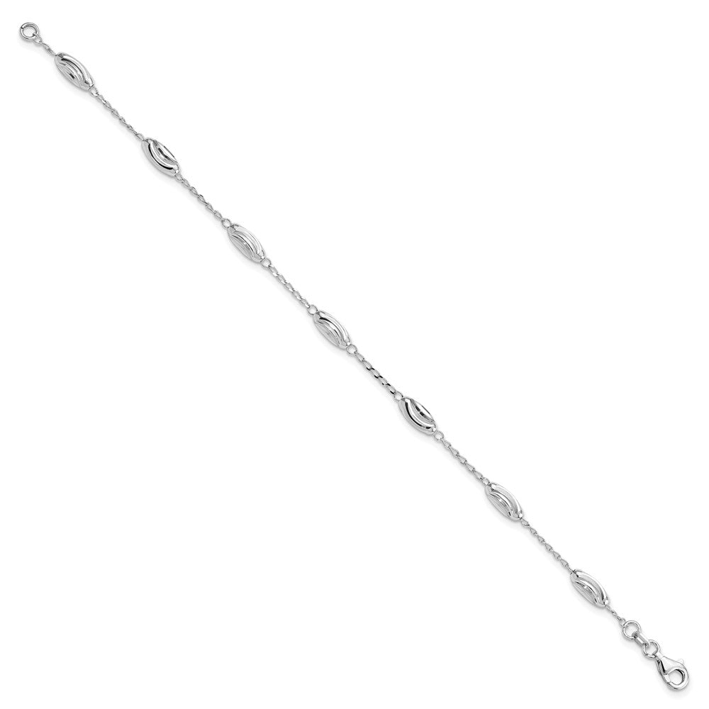 7 Zoll Sterlingsilber Rhodiniert Diamantiert Oval Perlen Armband