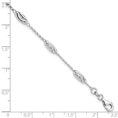 7 Zoll Sterlingsilber Rhodiniert Diamantiert Oval Perlen Armband