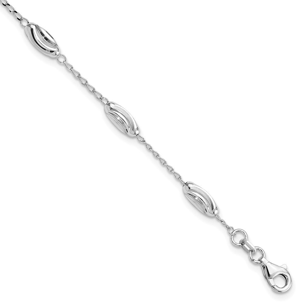 7 Zoll Sterlingsilber Rhodiniert Diamantiert Oval Perlen Armband