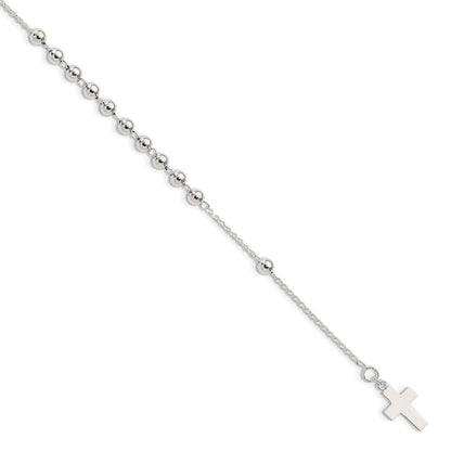 7.5 Zoll Sterlingsilber Gekugelt Kreuz Armband