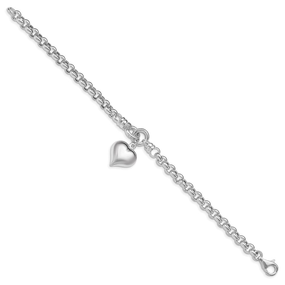 8 Zoll Sterlingsilber Poliert Erbs mit Hängend Herz Charm Armband
