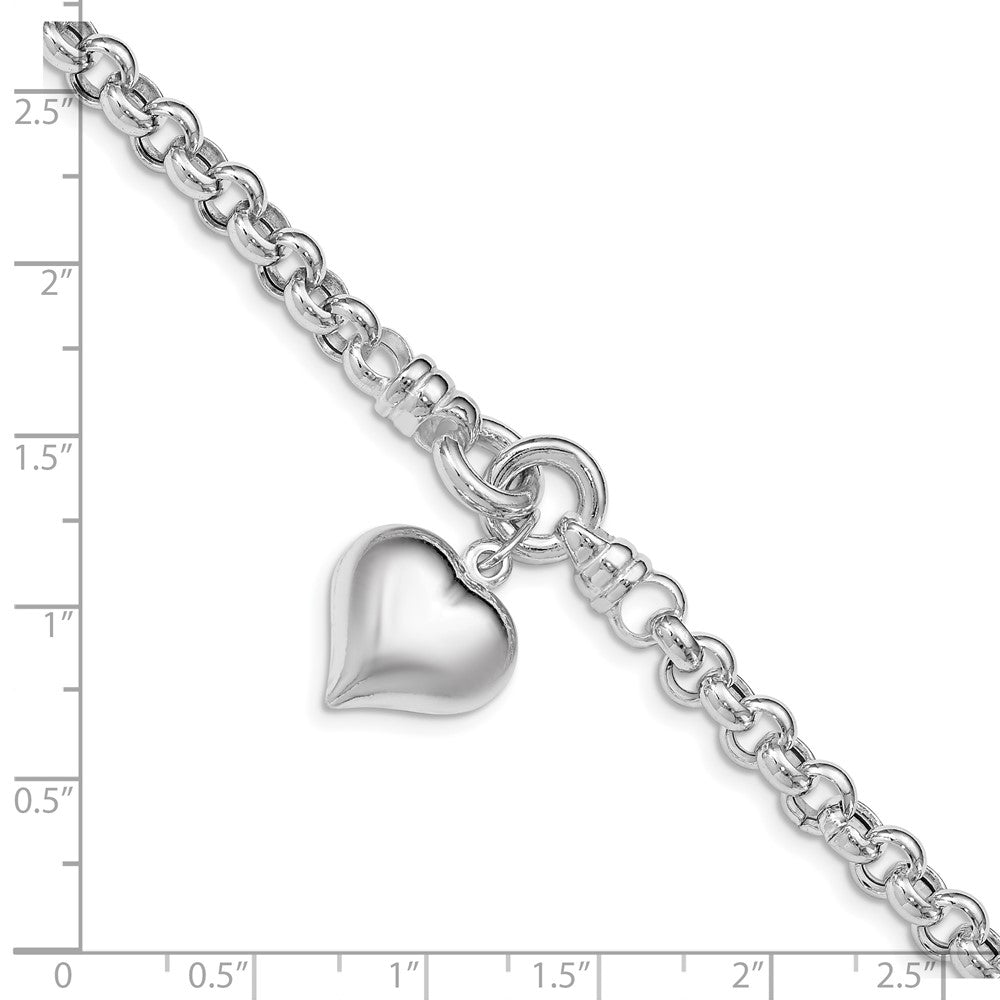 8 Zoll Sterlingsilber Poliert Erbs mit Hängend Herz Charm Armband