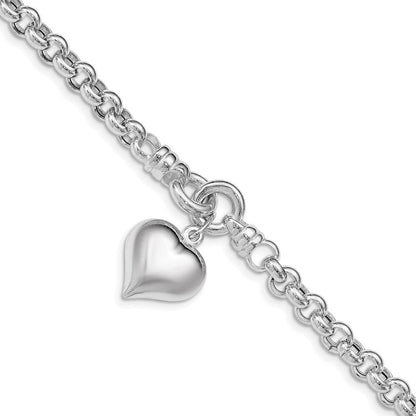 8 Zoll Sterlingsilber Poliert Erbs mit Hängend Herz Charm Armband