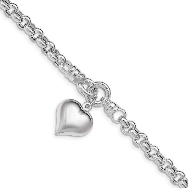 8 Zoll Sterlingsilber Poliert Erbs mit Hängend Herz Charm Armband