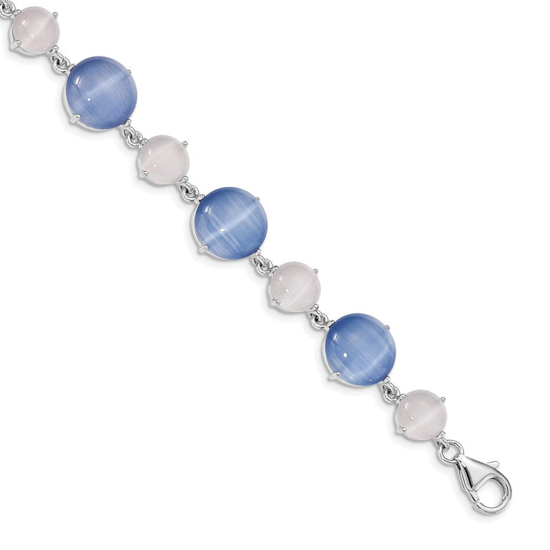 7 Zoll Sterlingsilber Rhodiniert Erzeugt Blau Cats Auge mit 1 Zoll Verlängerung Armband