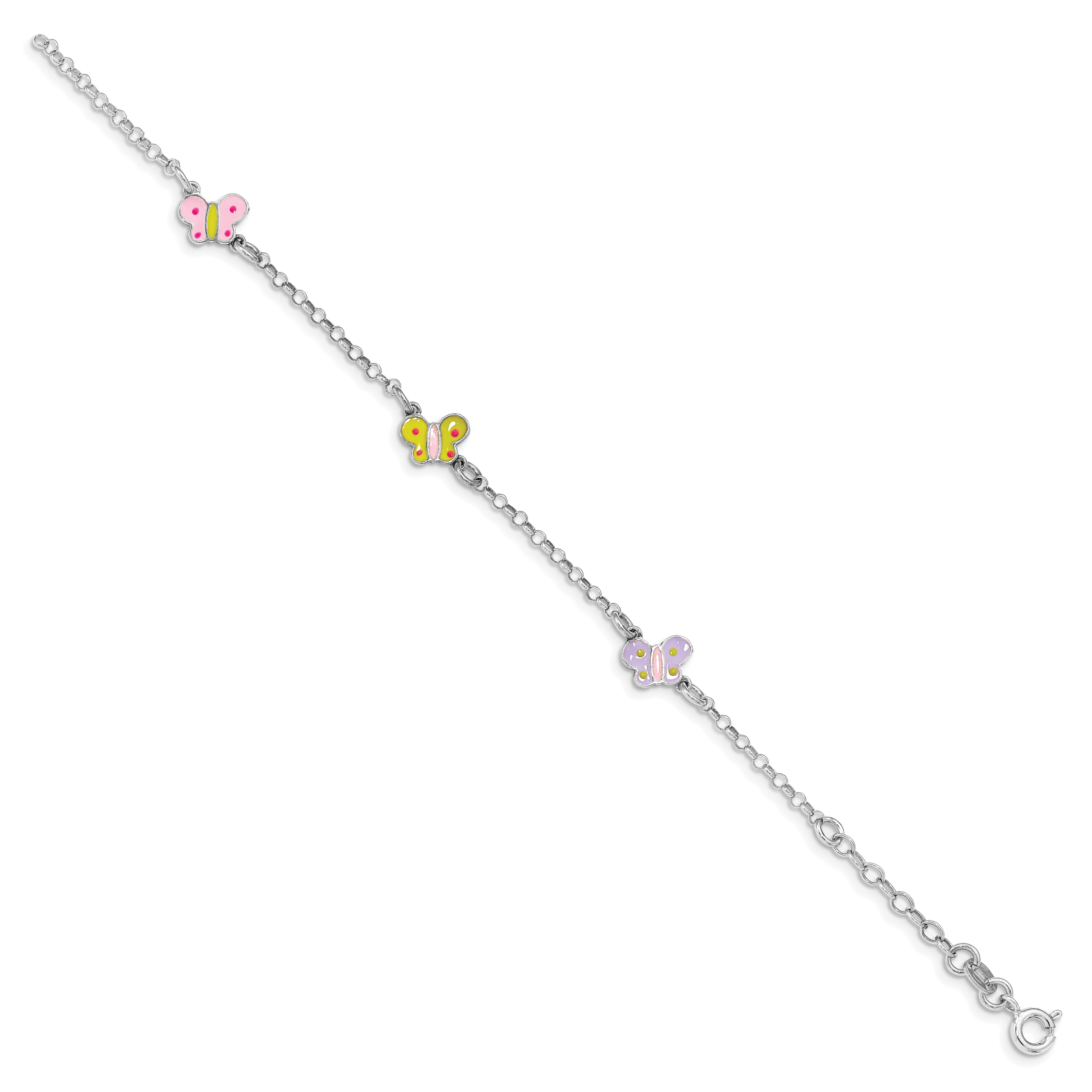 7 Zoll Sterlingsilber Rhodiniert Poliert Mehrfarbig Emailliert Butterflies Kinder Armband