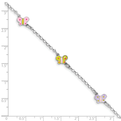 7 Zoll Sterlingsilber Rhodiniert Poliert Mehrfarbig Emailliert Butterflies Kinder Armband
