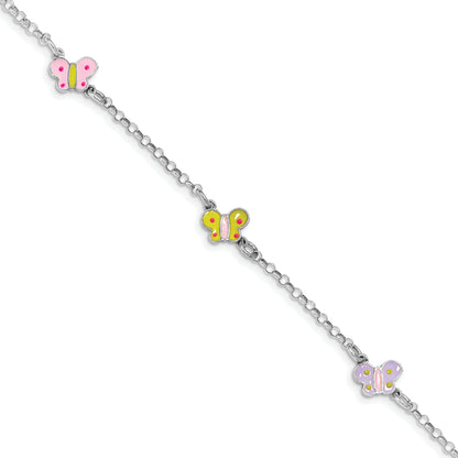 7 Zoll Sterlingsilber Rhodiniert Poliert Mehrfarbig Emailliert Butterflies Kinder Armband