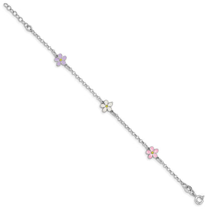 7 Zoll Sterlingsilber Rhodiniert Emailliert Blume Mit.75 Zoll Verlängerung. Kinder Armband