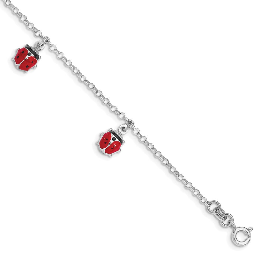 7 Zoll Sterlingsilber Rhodiniert Emailliert Ladybugs mit 1 Zoll Verlängerung. Kinder Armband