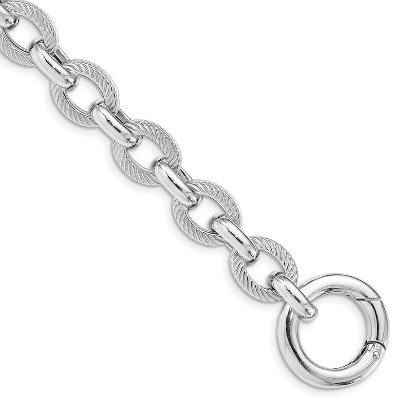 7.25 Zoll Sterlingsilber Rhodiniert Poliert Strukturiert Fantasieglieder Armband
