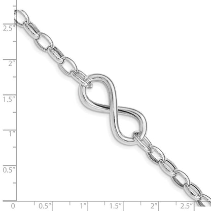 7.5 Zoll Sterlingsilber Rhodiniert Poliert Unendlichkeit Glieder Armband