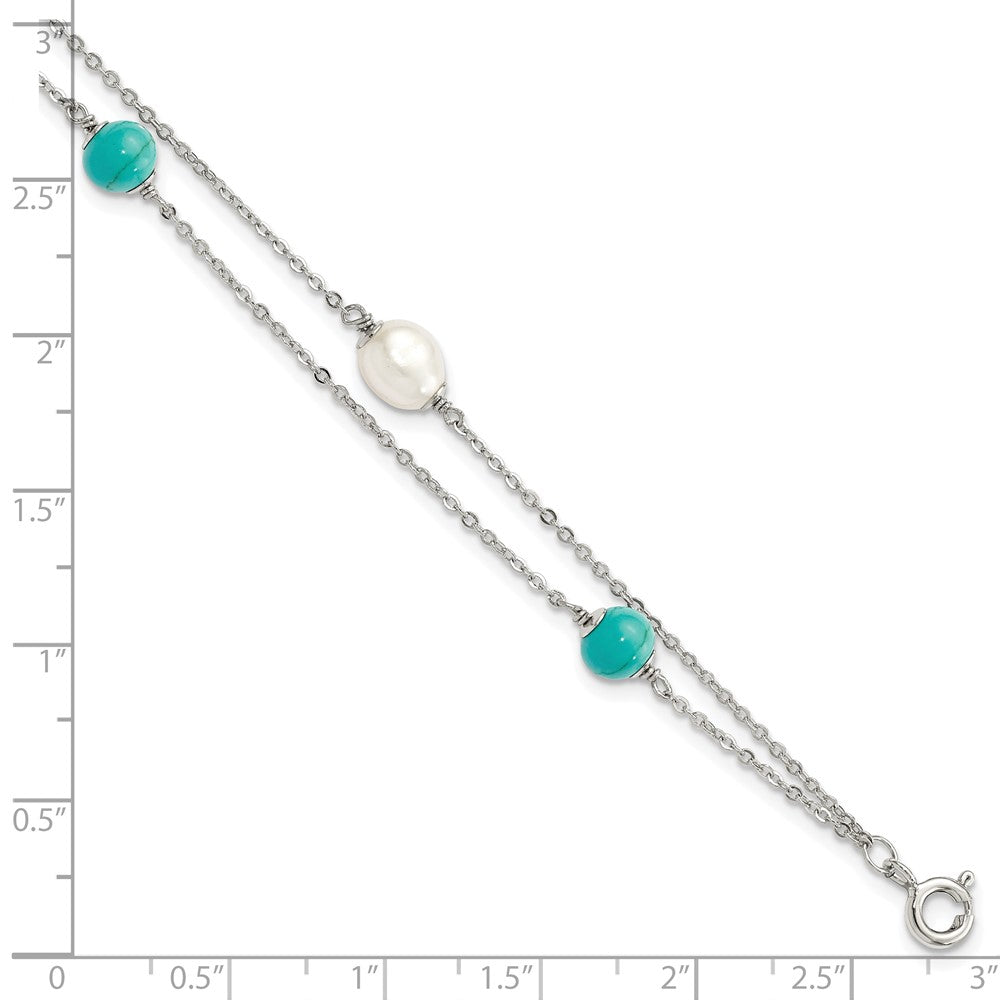 7 Zoll Sterlingsilber Rhodiniert Türkis/fwc Perle mit 1 Zoll Verlängerung Armband
