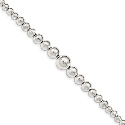 7.5 Zoll Sterlingsilber Poliert Abgestuft Perlen Armband