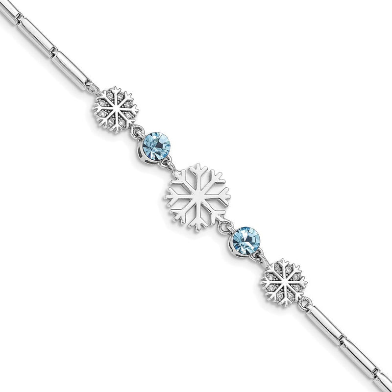 6.5 Zoll Sterlingsilber Rhodiniert Kristall Schneeflocke mit 1 Zoll Verlängerung Armband