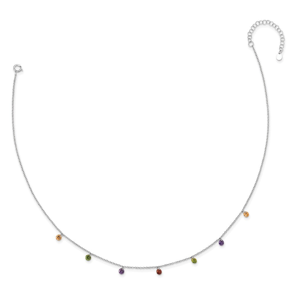 Sterlingsilber Prizma Rhodiniert 16 Zoll Dangling Bunt Zirkonia Halskette mit 2 Verlängerung