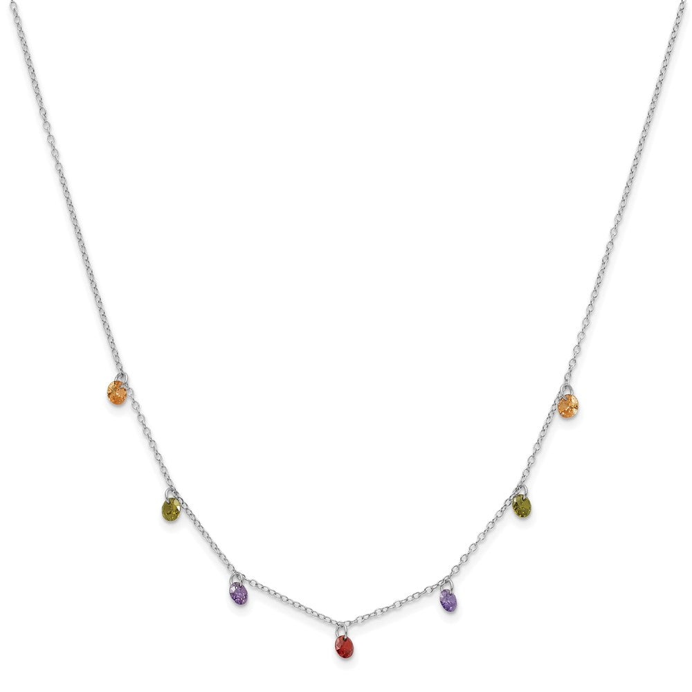 Sterlingsilber Prizma Rhodiniert 16 Zoll Dangling Bunt Zirkonia Halskette mit 2 Verlängerung