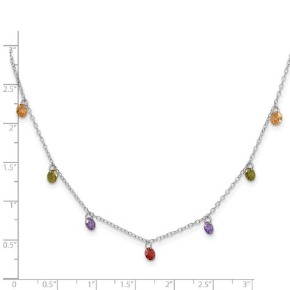 Sterlingsilber Prizma Rhodiniert 16 Zoll Dangling Bunt Zirkonia Halskette mit 2 Verlängerung