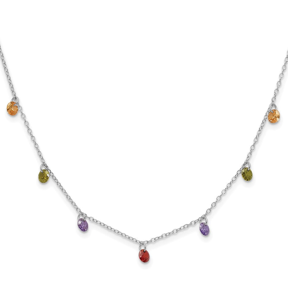 Sterlingsilber Prizma Rhodiniert 16 Zoll Dangling Bunt Zirkonia Halskette mit 2 Verlängerung