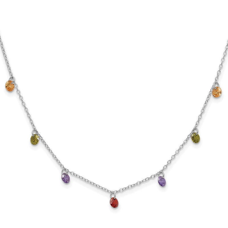 Sterlingsilber Prizma Rhodiniert 16 Zoll Dangling Bunt Zirkonia Halskette mit 2 Verlängerung