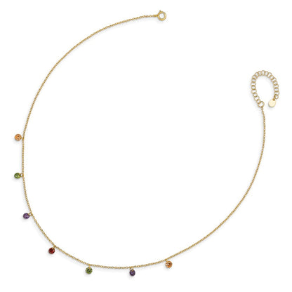 Sterlingsilber Prizma Goldfarben 14K Glanz Vergoldet 16 Zoll Dangling Bunt Zirkonia Halskette mit 2 Verlängerung