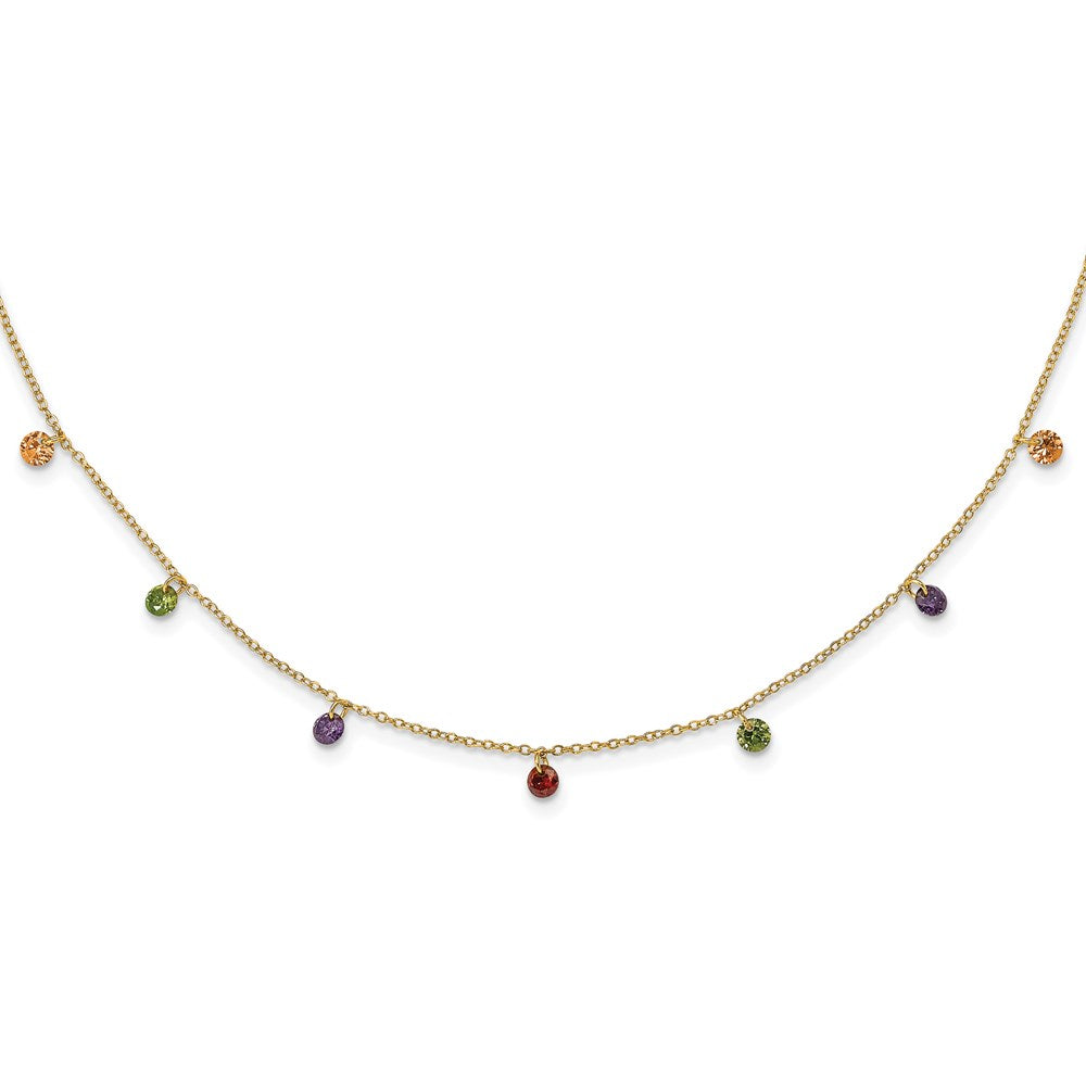 Sterlingsilber Prizma Goldfarben 14K Glanz Vergoldet 16 Zoll Dangling Bunt Zirkonia Halskette mit 2 Verlängerung