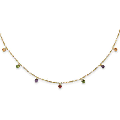 Sterlingsilber Prizma Goldfarben 14K Glanz Vergoldet 16 Zoll Dangling Bunt Zirkonia Halskette mit 2 Verlängerung