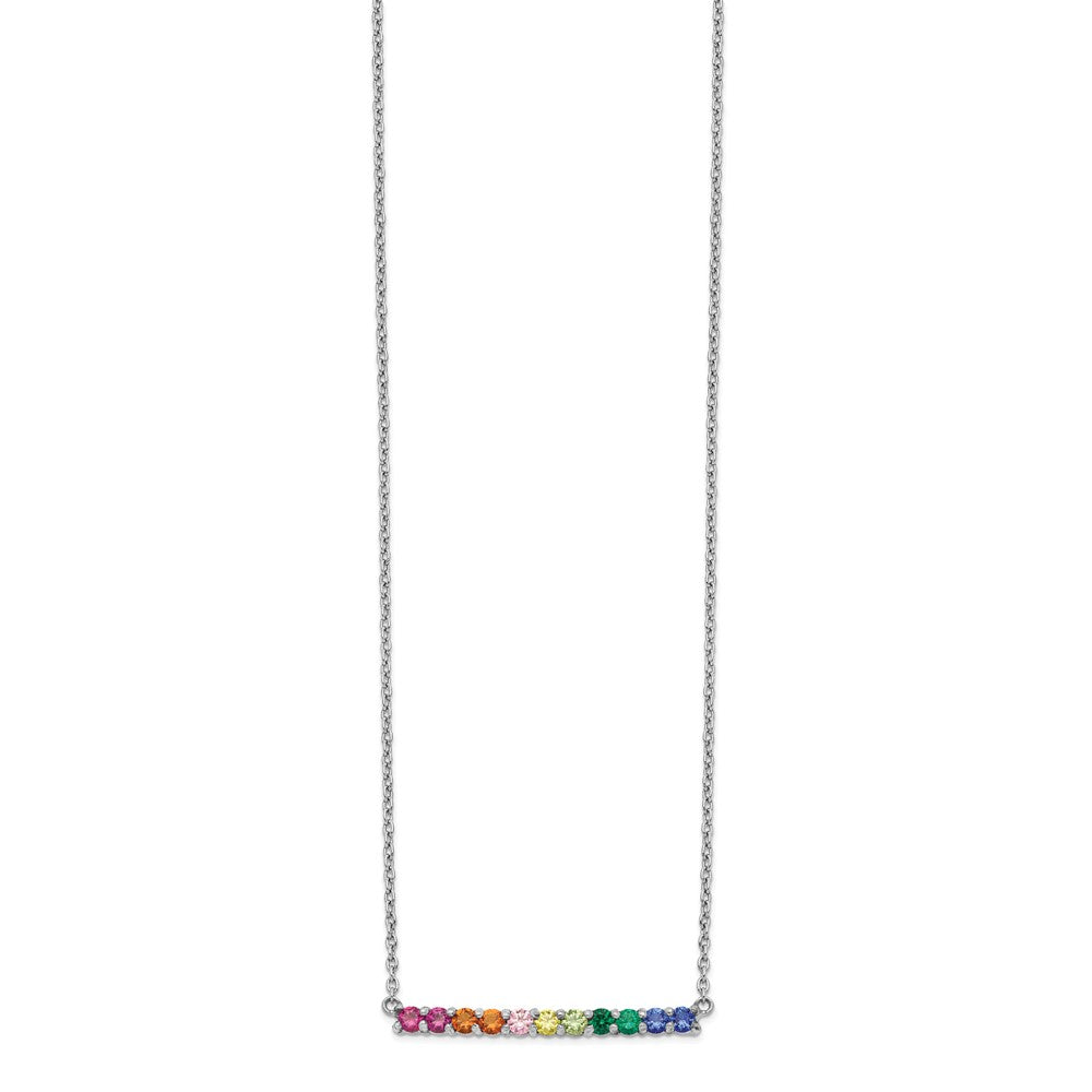 Sterlingsilber Prizma Rhodiniert 18 Zoll mit Fantasie Karabinerverschluss Bunt Zirkonia Stab Halskette