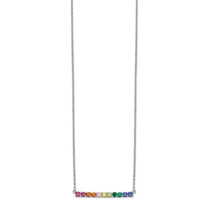 Sterlingsilber Prizma Rhodiniert 18 Zoll mit Fantasie Karabinerverschluss Bunt Zirkonia Stab Halskette