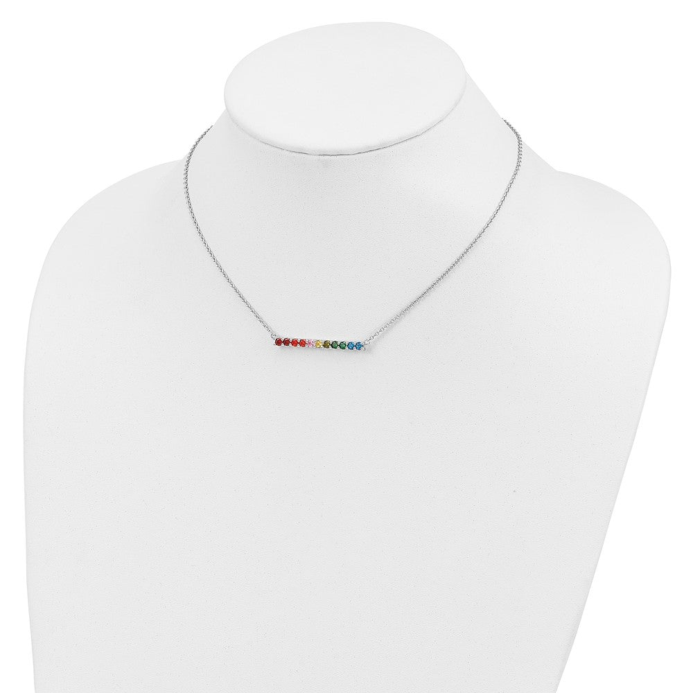 Sterlingsilber Prizma Rhodiniert 18 Zoll mit Fantasie Karabinerverschluss Bunt Zirkonia Stab Halskette