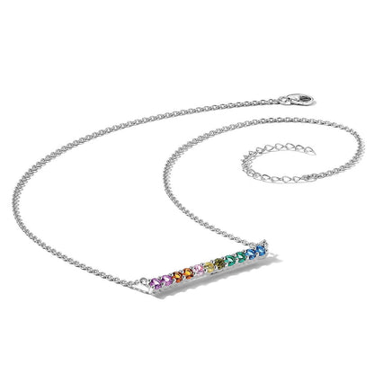 Sterlingsilber Prizma Rhodiniert 18 Zoll mit Fantasie Karabinerverschluss Bunt Zirkonia Stab Halskette