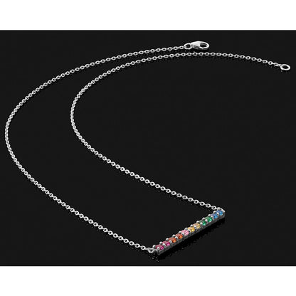 Sterlingsilber Prizma Rhodiniert 18 Zoll mit Fantasie Karabinerverschluss Bunt Zirkonia Stab Halskette