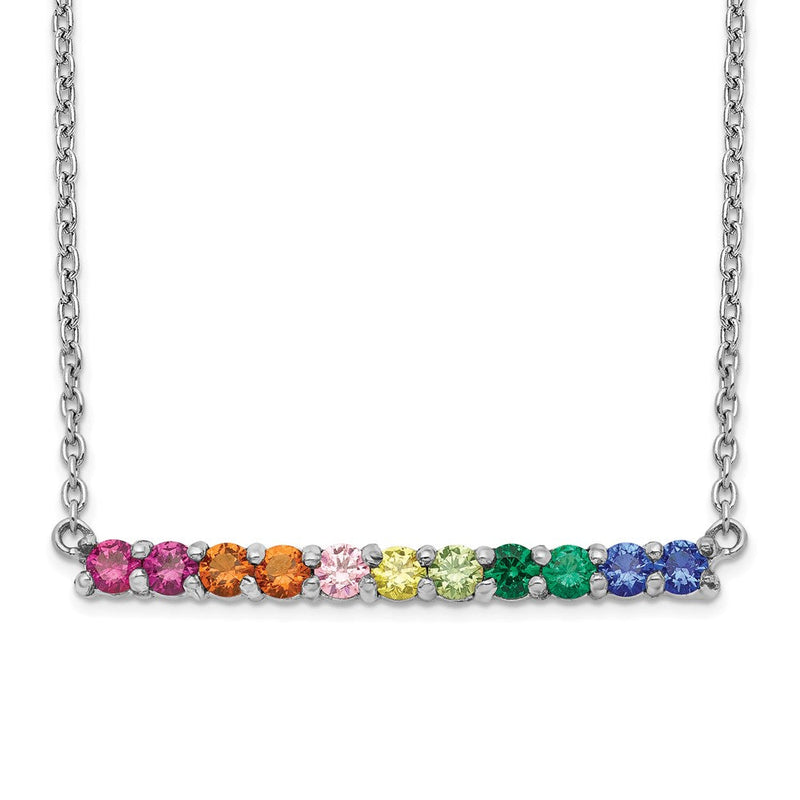 Sterlingsilber Prizma Rhodiniert 18 Zoll mit Fantasie Karabinerverschluss Bunt Zirkonia Stab Halskette