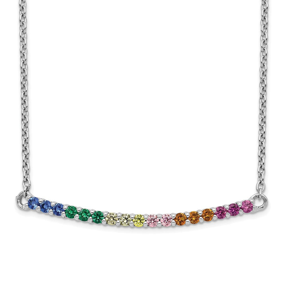 Sterlingsilber Prizma Rhodiniert 18 Zoll Bunt Zirkonia Gebogen Stab Halskette