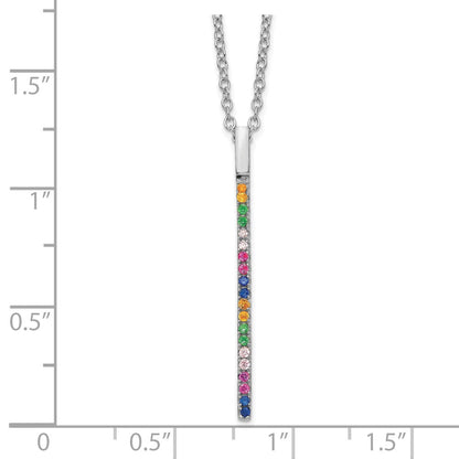 Sterlingsilber Prizma Rhodiniert 16 Zoll Bunt Zirkonia Vertikal Stab Halskette mit 2 Verlängerung