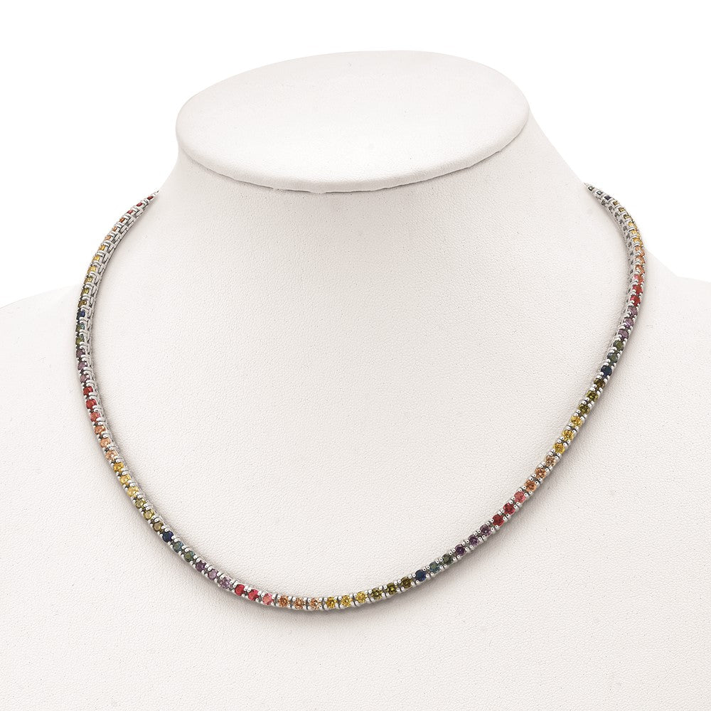 Sterlingsilber Prizma Rhodiniert 18 Zoll 3mm Bunt Zirkonia Halskette