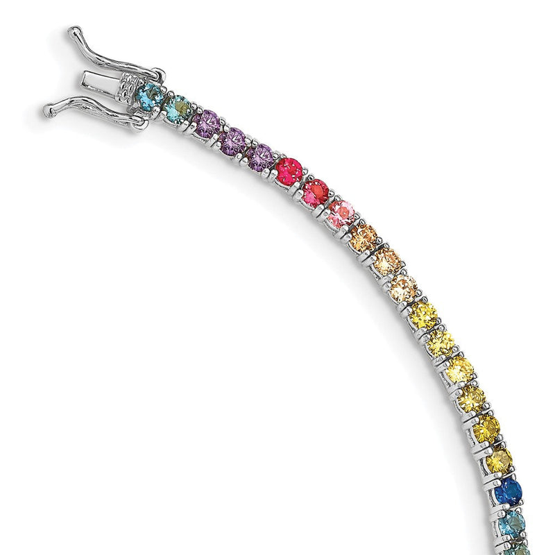 Sterlingsilber Prizma Rhodiniert 7 Zoll 3mm Bunt Zirkonia Tennis Armband