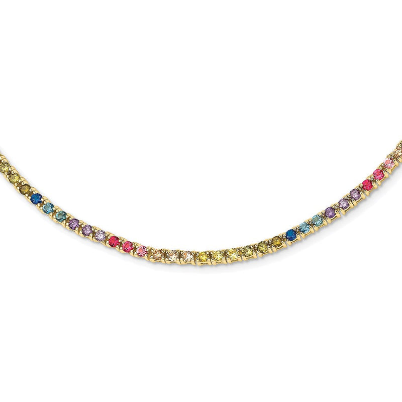 Sterlingsilber Prizma Goldfarben 14K Glanz Vergoldet 18 Zoll 3mm Bunt Zirkonia Halskette