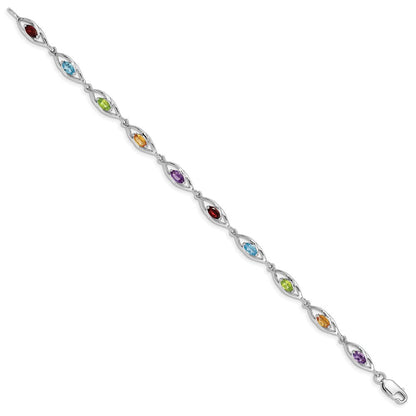 7.5 Zoll Sterlingsilber Rhod-plat Amethyst Topas Peridot Citrin Granat Armband