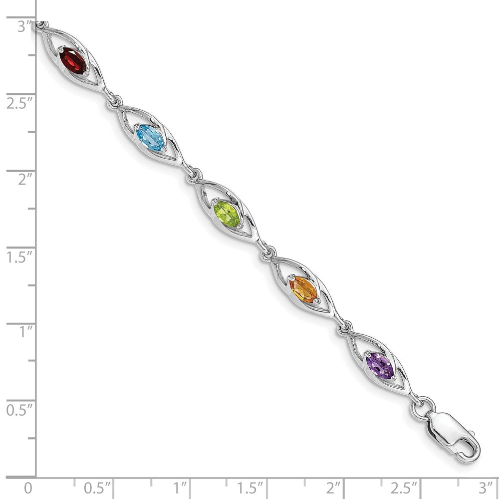 7.5 Zoll Sterlingsilber Rhod-plat Amethyst Topas Peridot Citrin Granat Armband