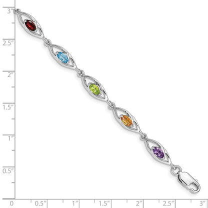7.5 Zoll Sterlingsilber Rhod-plat Amethyst Topas Peridot Citrin Granat Armband