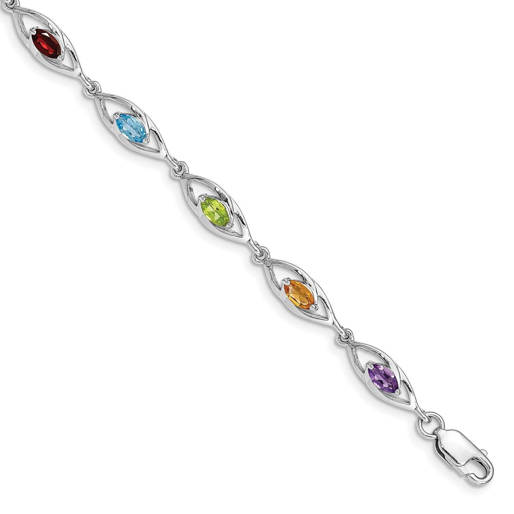 7.5 Zoll Sterlingsilber Rhod-plat Amethyst Topas Peridot Citrin Granat Armband