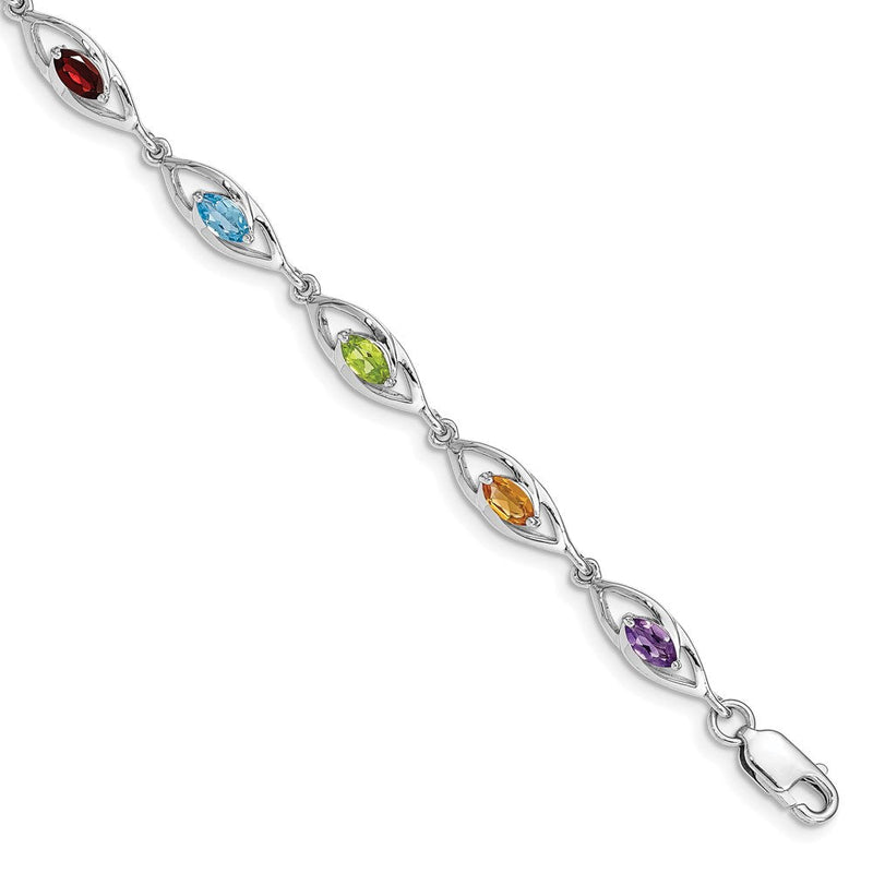 7.5 Zoll Sterlingsilber Rhod-plat Amethyst Topas Peridot Citrin Granat Armband
