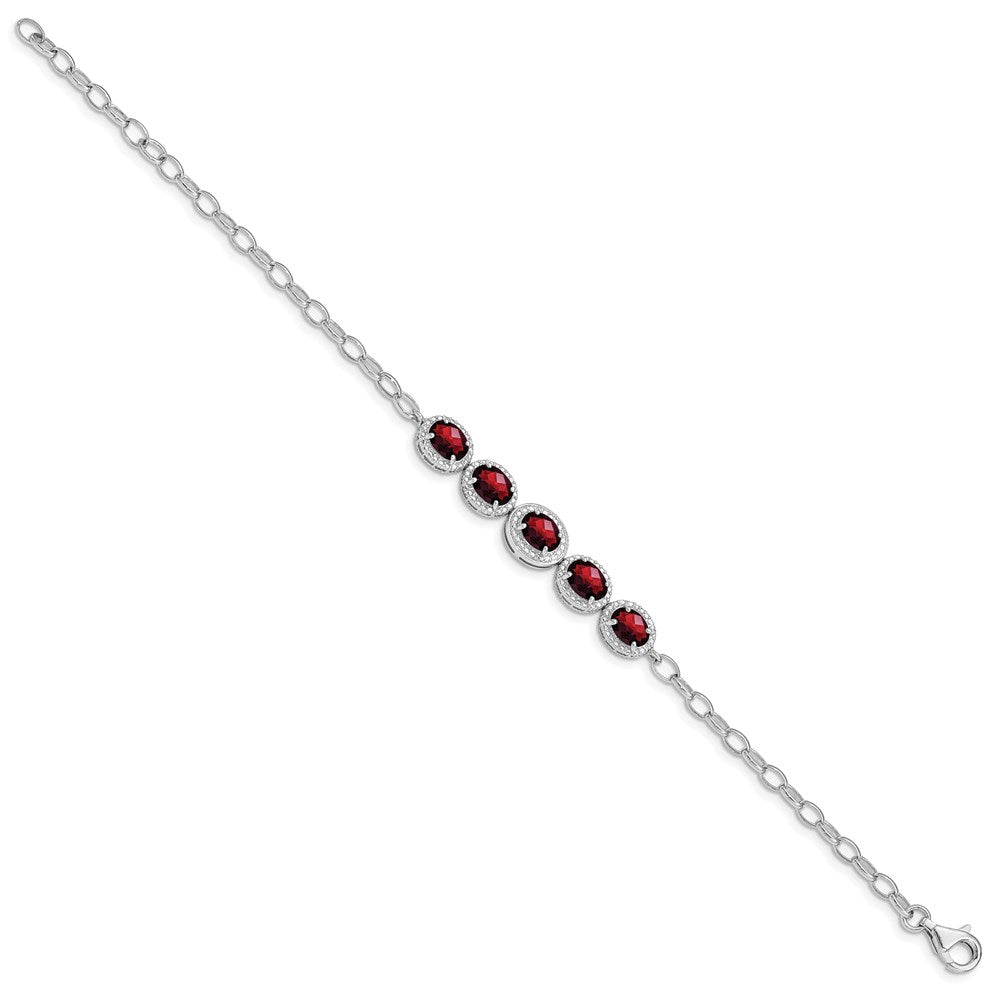 8 Zoll Sterlingsilber Rhod-plat Granat Armband