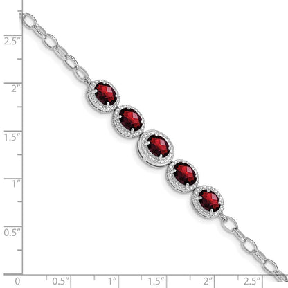 8 Zoll Sterlingsilber Rhod-plat Granat Armband