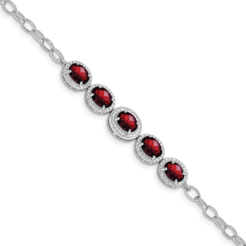 8 Zoll Sterlingsilber Rhod-plat Granat Armband