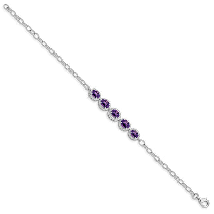 8 Zoll Sterlingsilber Rhod-plat Amethyst Armband