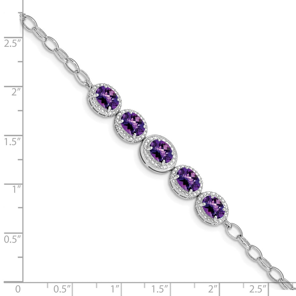 8 Zoll Sterlingsilber Rhod-plat Amethyst Armband