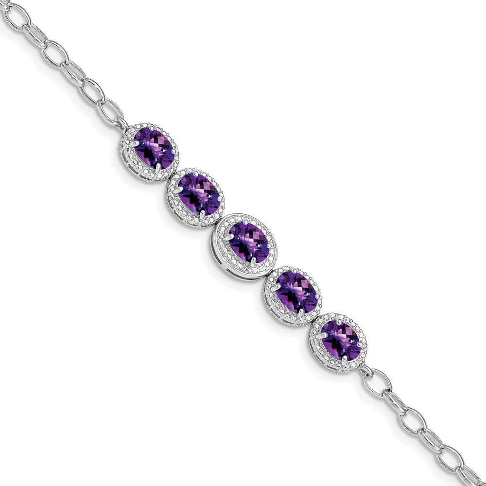 8 Zoll Sterlingsilber Rhod-plat Amethyst Armband