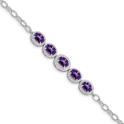 8 Zoll Sterlingsilber Rhod-plat Amethyst Armband